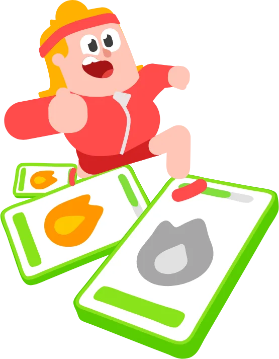 Personagem correndo sobre cartões de ofensiva